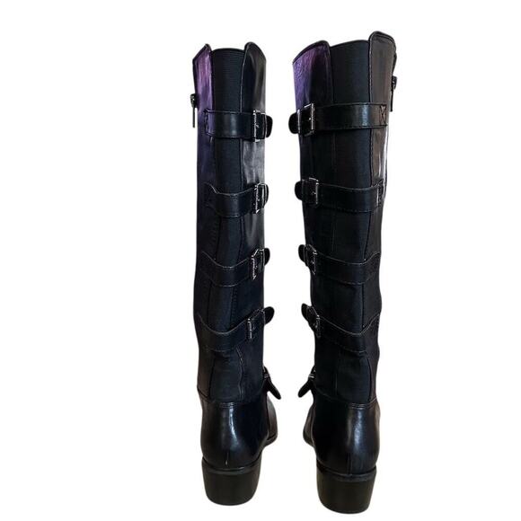 Arturo Chiang Black Riding Boots Knee High Buckle Strap Leather Women’s 7,5 - Picture 7 of 11